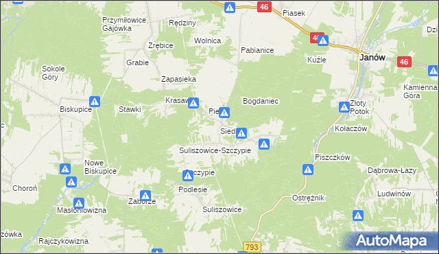 mapa Siedlec gmina Janów, Siedlec gmina Janów na mapie Targeo