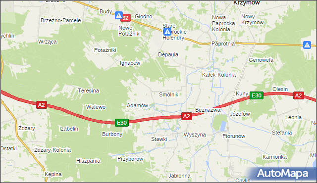 mapa Smólnik gmina Krzymów, Smólnik gmina Krzymów na mapie Targeo