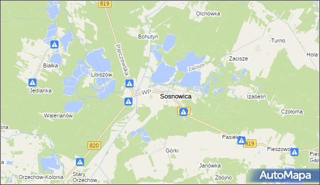 mapa Sosnowica powiat parczewski, Sosnowica powiat parczewski na mapie Targeo