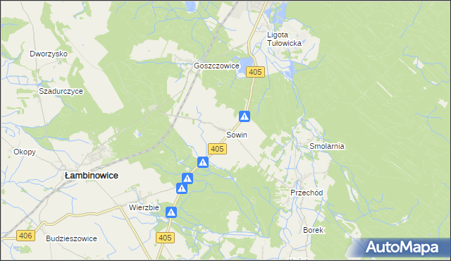 mapa Sowin gmina Łambinowice, Sowin gmina Łambinowice na mapie Targeo