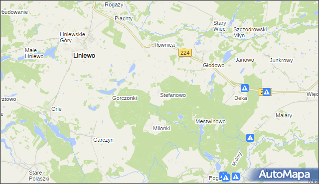 mapa Stefanowo gmina Liniewo, Stefanowo gmina Liniewo na mapie Targeo