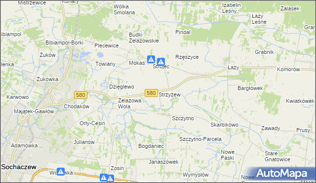 mapa Strzyżew gmina Kampinos, Strzyżew gmina Kampinos na mapie Targeo