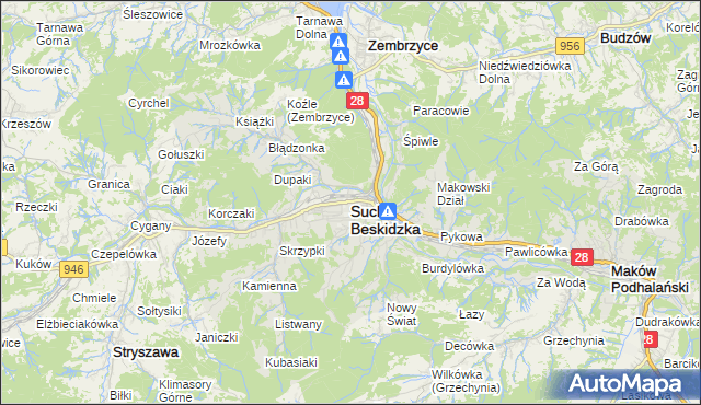 mapa Sucha Beskidzka, Sucha Beskidzka na mapie Targeo