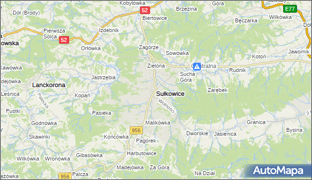 mapa Sułkowice powiat myślenicki, Sułkowice powiat myślenicki na mapie Targeo