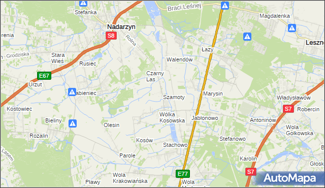 mapa Szamoty gmina Nadarzyn, Szamoty gmina Nadarzyn na mapie Targeo