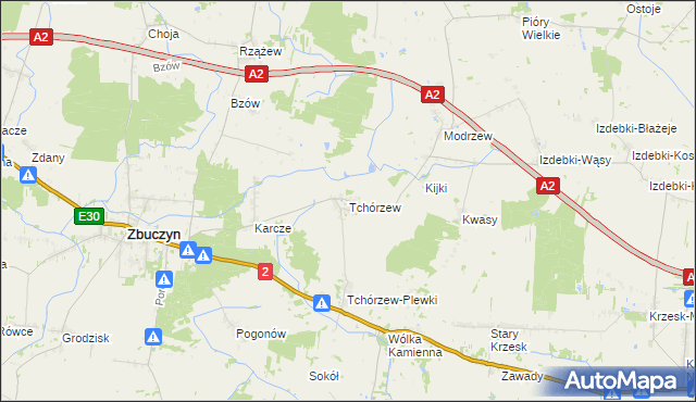 mapa Tchórzew gmina Zbuczyn, Tchórzew gmina Zbuczyn na mapie Targeo