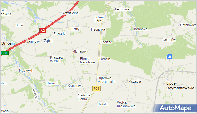 mapa Teresin gmina Dmosin, Teresin gmina Dmosin na mapie Targeo