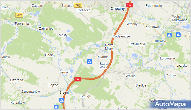 mapa Tokarnia gmina Chęciny, Tokarnia gmina Chęciny na mapie Targeo