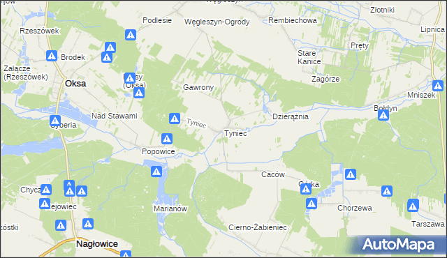 mapa Tyniec gmina Oksa, Tyniec gmina Oksa na mapie Targeo