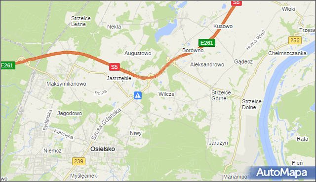 mapa Wilcze gmina Osielsko, Wilcze gmina Osielsko na mapie Targeo