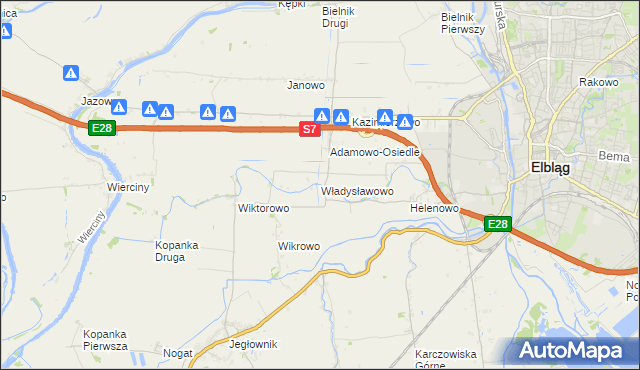 mapa Władysławowo gmina Elbląg, Władysławowo gmina Elbląg na mapie Targeo