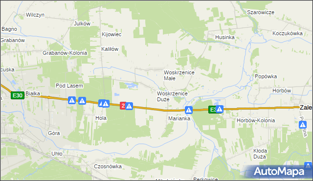 mapa Woskrzenice Duże, Woskrzenice Duże na mapie Targeo