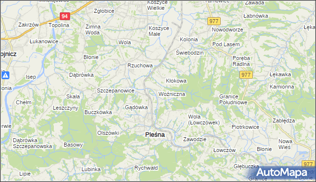 mapa Woźniczna, Woźniczna na mapie Targeo