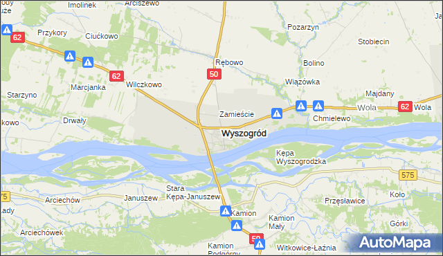 mapa Wyszogród powiat płocki, Wyszogród powiat płocki na mapie Targeo