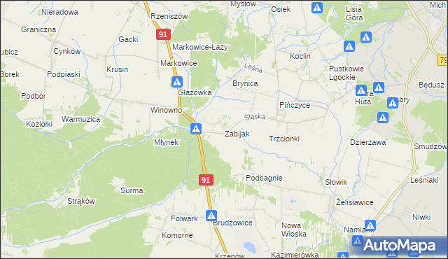 mapa Zabijak gmina Koziegłowy, Zabijak gmina Koziegłowy na mapie Targeo