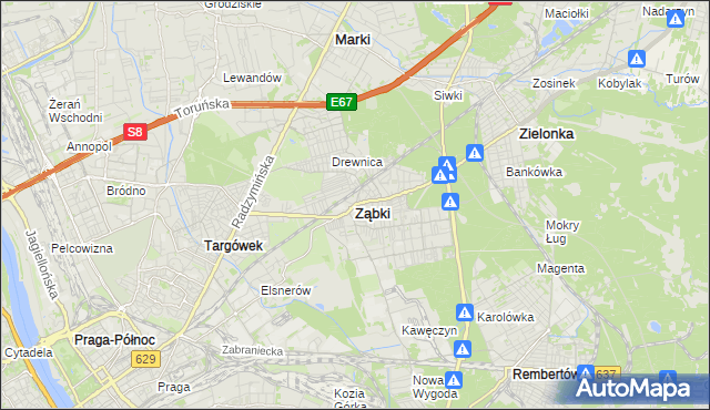 mapa Ząbki powiat wołomiński, Ząbki powiat wołomiński na mapie Targeo