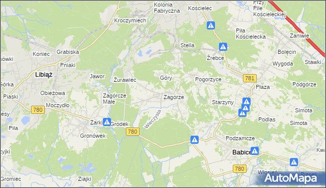 mapa Zagórze gmina Babice, Zagórze gmina Babice na mapie Targeo