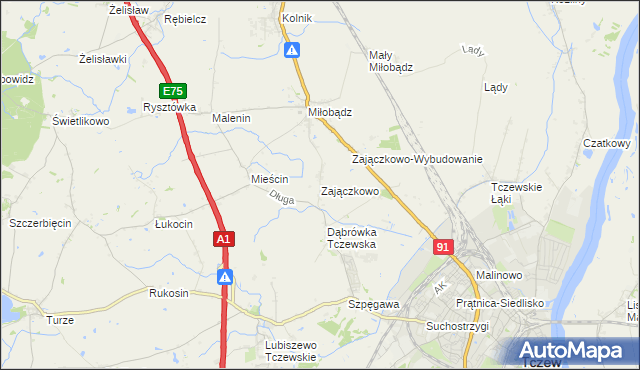 mapa Zajączkowo gmina Tczew, Zajączkowo gmina Tczew na mapie Targeo