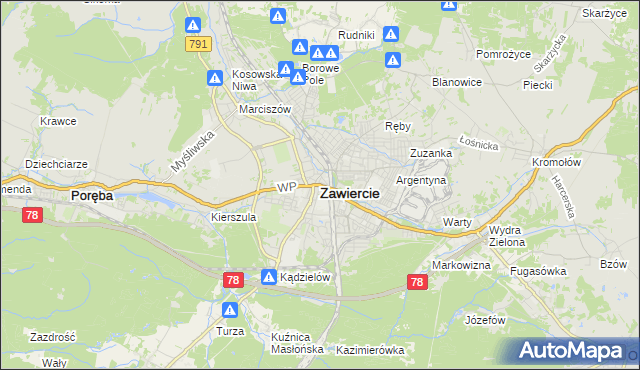 mapa Zawiercie, Zawiercie na mapie Targeo