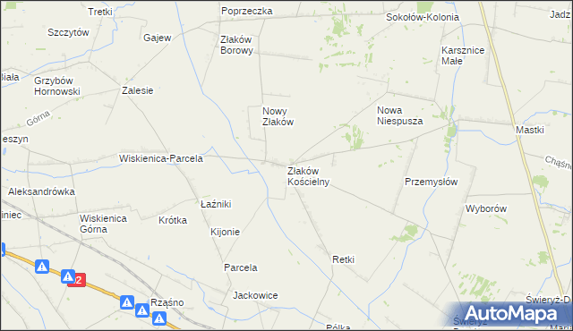 mapa Złaków Kościelny, Złaków Kościelny na mapie Targeo