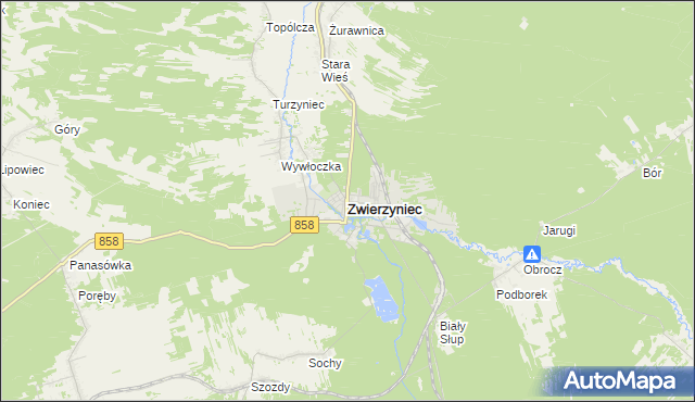 mapa Zwierzyniec powiat zamojski, Zwierzyniec powiat zamojski na mapie Targeo