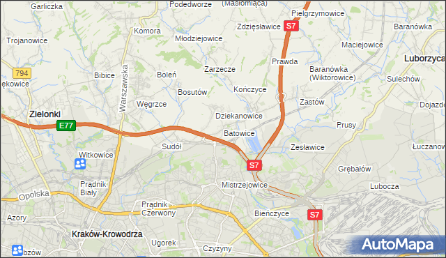 mapa Batowice, Batowice na mapie Targeo