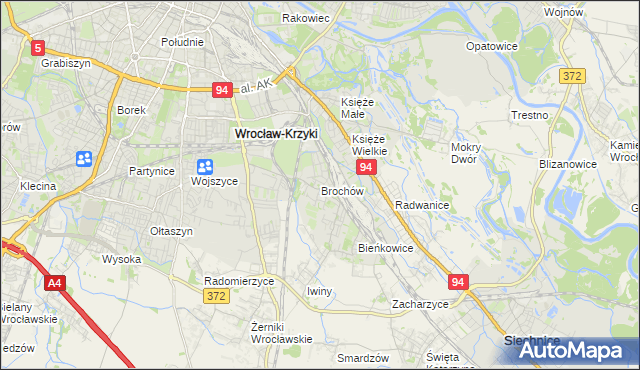 mapa Brochów gmina Wrocław, Brochów gmina Wrocław na mapie Targeo