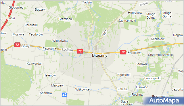 mapa Brzeziny, Brzeziny na mapie Targeo