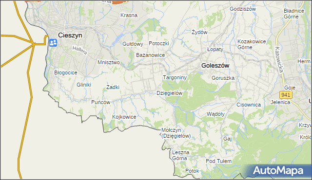 mapa Dzięgielów, Dzięgielów na mapie Targeo