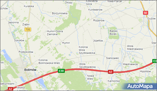 mapa Kolonia Wola Szydłowiecka, Kolonia Wola Szydłowiecka na mapie Targeo