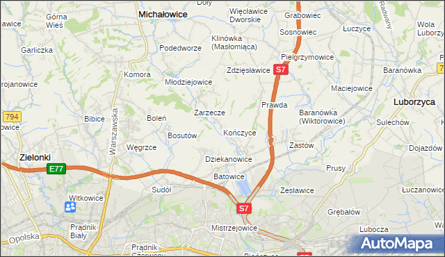 mapa Kończyce gmina Michałowice, Kończyce gmina Michałowice na mapie Targeo
