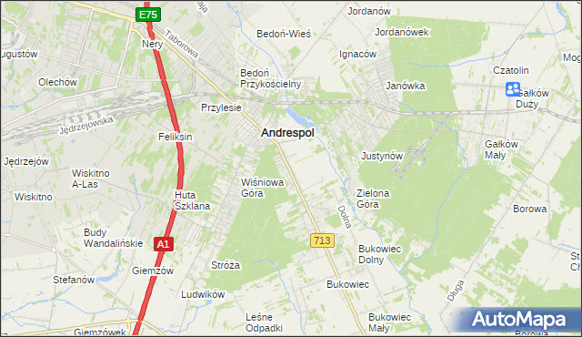 mapa Kraszew gmina Andrespol, Kraszew gmina Andrespol na mapie Targeo