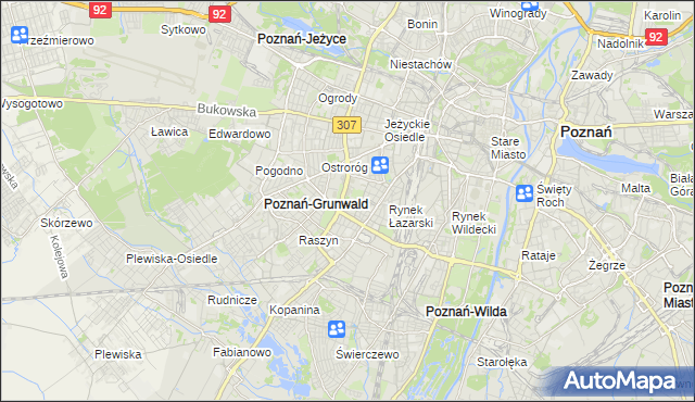 mapa Łazarz gmina Poznań, Łazarz gmina Poznań na mapie Targeo