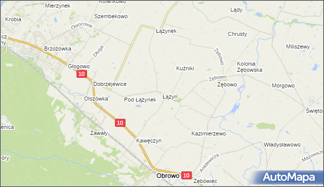 mapa Łążyn gmina Obrowo, Łążyn gmina Obrowo na mapie Targeo