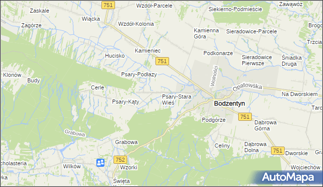 mapa Psary-Stara Wieś gmina Bodzentyn, Psary-Stara Wieś gmina Bodzentyn na mapie Targeo