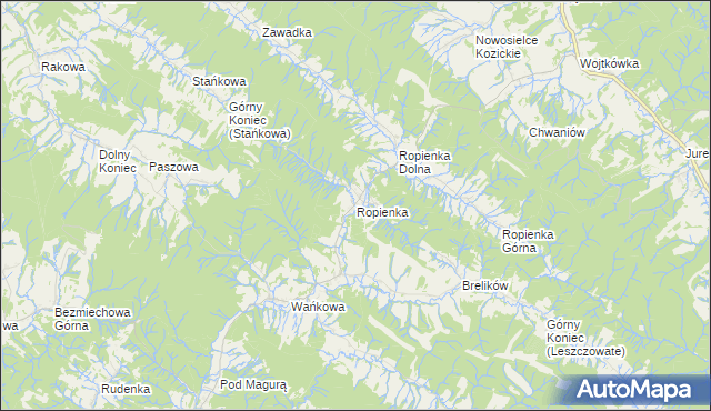 mapa Ropienka, Ropienka na mapie Targeo