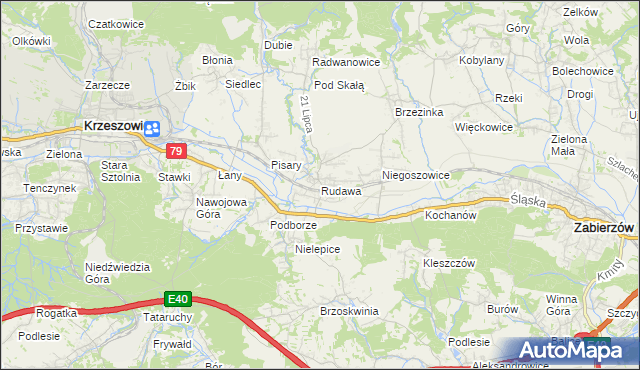 mapa Rudawa gmina Zabierzów, Rudawa gmina Zabierzów na mapie Targeo