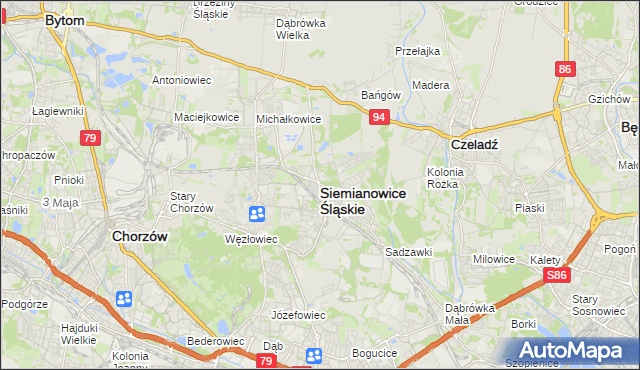 mapa Siemianowice Śląskie, Siemianowice Śląskie na mapie Targeo