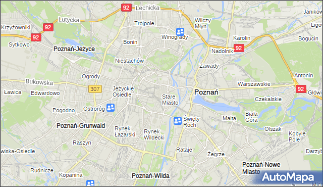 mapa Stare Miasto gmina Poznań, Stare Miasto gmina Poznań na mapie Targeo