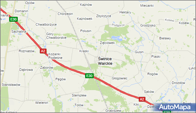 mapa Świnice Warckie, Świnice Warckie na mapie Targeo