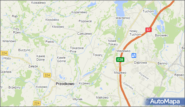 mapa Tokary gmina Przodkowo, Tokary gmina Przodkowo na mapie Targeo