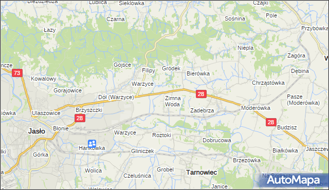 mapa Zimna Woda gmina Jasło, Zimna Woda gmina Jasło na mapie Targeo