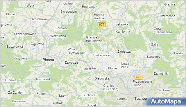 mapa Piotrkowice gmina Tuchów, Piotrkowice gmina Tuchów na mapie Targeo