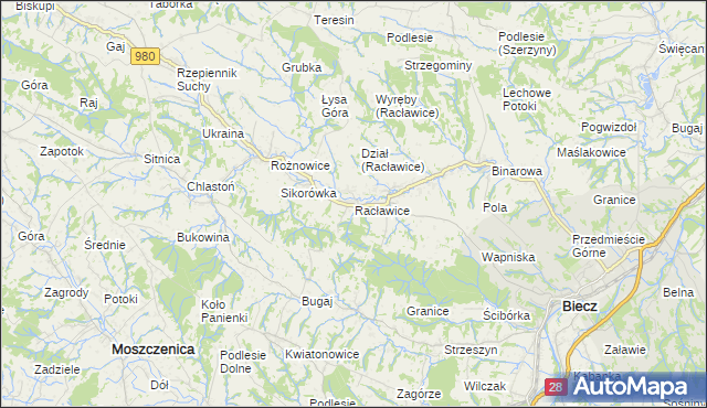 mapa Racławice gmina Biecz, Racławice gmina Biecz na mapie Targeo