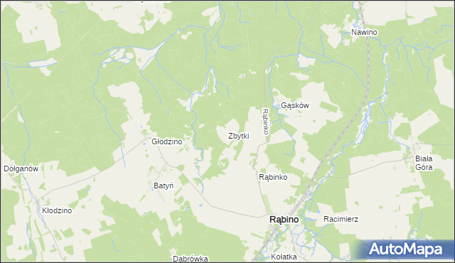 mapa Zbytki gmina Rąbino, Zbytki gmina Rąbino na mapie Targeo