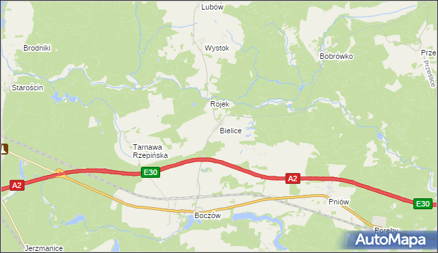 mapa Bielice gmina Torzym, Bielice gmina Torzym na mapie Targeo