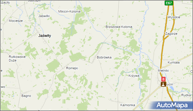 mapa Bobrówka gmina Jaświły, Bobrówka gmina Jaświły na mapie Targeo