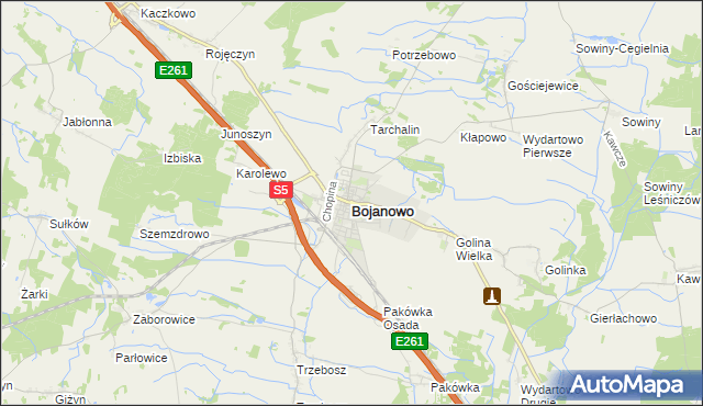 mapa Bojanowo powiat rawicki, Bojanowo powiat rawicki na mapie Targeo