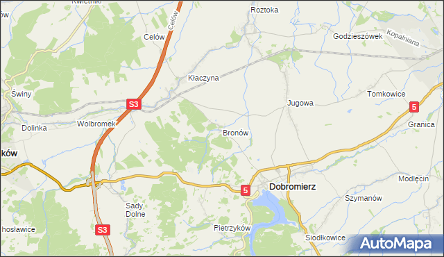 mapa Bronów gmina Dobromierz, Bronów gmina Dobromierz na mapie Targeo