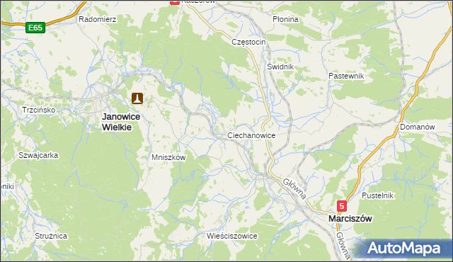 mapa Ciechanowice, Ciechanowice na mapie Targeo